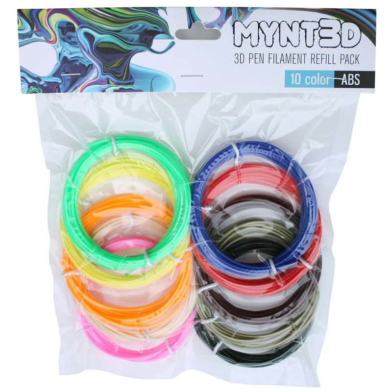 MYNT3D ABS 3D Pen Filament Refill Pack (10 Color, 3m Each) - Image 1